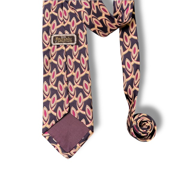 Britches of Georgetown Navy Burgundy Geometric Silk Tie Made‎ in USA Vintage - Picture 4 of 7